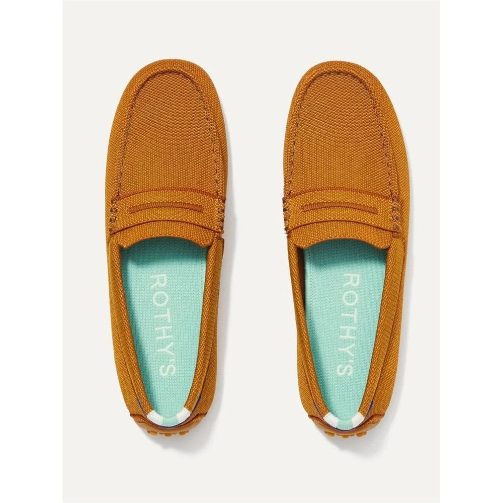 Rothys Women's The Driver Loafers In Cognac Knit Penny Slip On Shoes Size 12
